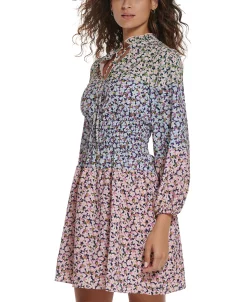 Vince Camuto Women's Mixed-Print Smocked-Waist Dress -Anne Klein Sales Store 23360647 fpx