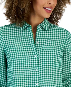 Charter Club Women's Linen Gingham Tab-Sleeve Shirt, Created For Macy's -Anne Klein Sales Store 23368020 fpx