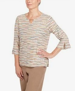 Alfred Dunner Women's Stonehenge Crewneck 3/4 Sleeve Top With Removable Necklace -Anne Klein Sales Store 23371892 fpx