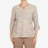 Alfred Dunner Women's Stonehenge Crewneck 3/4 Sleeve Top With Removable Necklace
