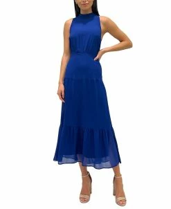 Sam Edelman Women's Mock Neck Tiered-Hem Maxi Dress