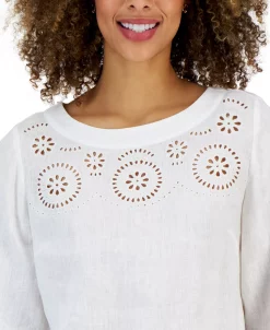 Charter Club Women's Linen Embroidered Top, Created For Macy's -Anne Klein Sales Store 23379617 fpx