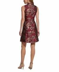 Vince Camuto Women's Jacquard Ruffled-Neck Fit & Flare Dress -Anne Klein Sales Store 23387960 fpx