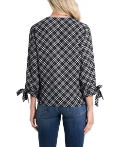 CeCe Women's Plaid Tie Sleeve Blouse 4 CeCe Women's Plaid Tie Sleeve Blouse -Anne Klein Sales Store 23409504 fpx