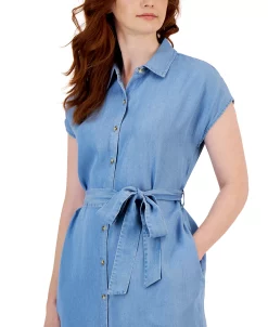 Style & Co Women's Tie-Waist Short-Sleeve Denim Shirtdress, Created For Macy's -Anne Klein Sales Store 23412343 fpx