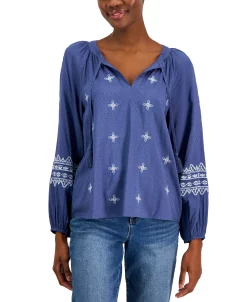 Style & Co Women's Drapey Embroidered Long-Sleeve Top, Created For Macy's -Anne Klein Sales Store 23412369 fpx