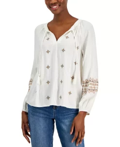 Style & Co Women's Drapey Embroidered Long-Sleeve Top, Created For Macy's -Anne Klein Sales Store 23412370 fpx
