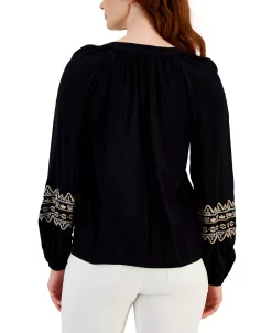 Style & Co Women's Drapey Embroidered Long-Sleeve Top, Created For Macy's -Anne Klein Sales Store 23412373 fpx