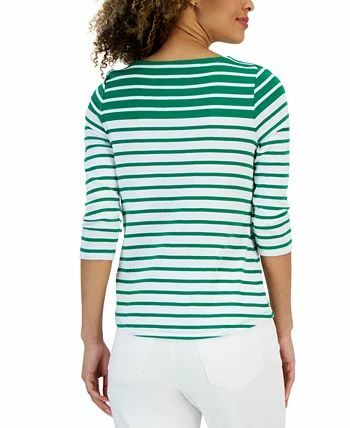 Charter Club Women's Striped Boat-Neck 3/4-Sleeve Top, Created For Macy's 2 Charter Club Women's Striped Boat-Neck 3/4-Sleeve Top, Created For Macy's - Image 2