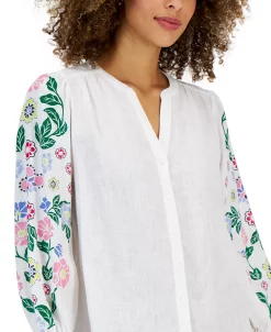 Charter Club Women's Linen Printed Button-Up Top, Created For Macy's -Anne Klein Sales Store 23440212 fpx