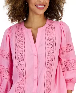 Charter Club Women's Woven Eyelet Cotton Blouse, Created For Macy's -Anne Klein Sales Store 23440234 fpx