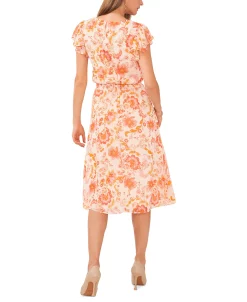 Vince Camuto Women's Printed Flutter-Sleeve Fit & Flare Dress 4 Vince Camuto Women's Printed Flutter-Sleeve Fit & Flare Dress -Anne Klein Sales Store 23441053 fpx