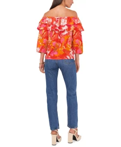 Vince Camuto Women's Printed Ruffled Off-the-Shoulder Top -Anne Klein Sales Store 23441080 fpx