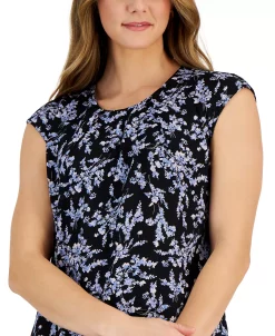 Kasper Women's Printed Pleat-Neck Sleeveless Top -Anne Klein Sales Store 23443253 fpx