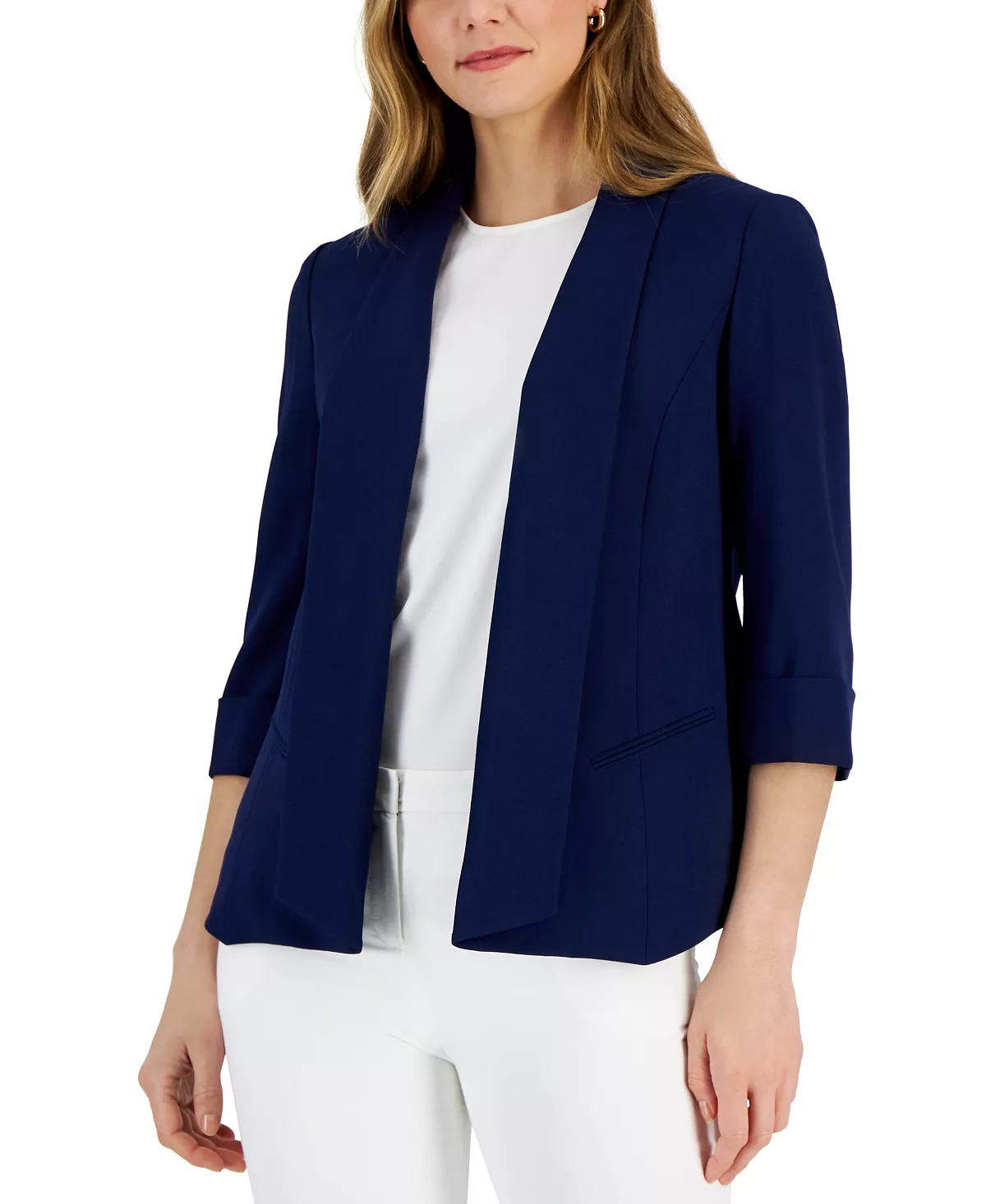 Kasper Women's Shawl-Collar Open-Front Cuffed-Sleeve Blazer 1 Kasper Women's Shawl-Collar Open-Front Cuffed-Sleeve Blazer