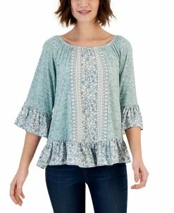 Style & Co Women's Printed On Off Knit Top, Created For Macy's
