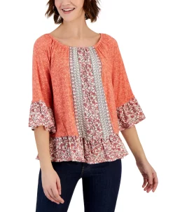 Style & Co Women's Printed On Off Knit Top, Created For Macy's -Anne Klein Sales Store 23444444 fpx