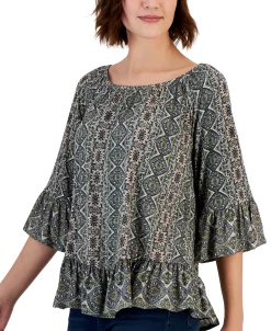 Style & Co Women's Printed On Off Knit Top, Created For Macy's -Anne Klein Sales Store 23444464 fpx