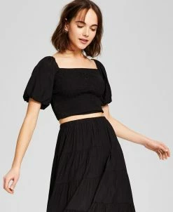 And Now This Women's Smocked Puff Sleeve Top