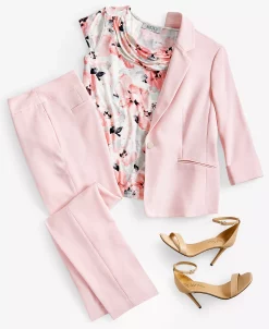 Kasper Women's One-Button Cuff-Sleeve Blazer, Floral-Print Cowlneck Top & Stretch Crepe Slim Pants 3 Kasper Women's One-Button Cuff-Sleeve Blazer, Floral-Print Cowlneck Top & Stretch Crepe Slim Pants -Anne Klein Sales Store 23480770 fpx 1