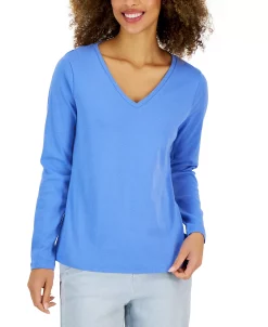 Charter Club Women's Cotton Long-Sleeve V-Neck T-Shirt, Created For Macy's -Anne Klein Sales Store 23487582 fpx