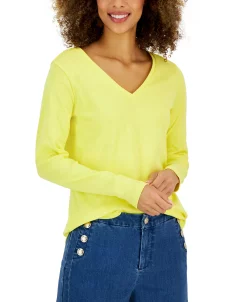Charter Club Women's Cotton Long-Sleeve V-Neck T-Shirt, Created For Macy's -Anne Klein Sales Store 23487583 fpx