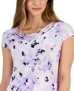 Kasper Women's Floral-Print Cap-Sleeve Cowlneck Top, Created For Macy's -Anne Klein Sales Store 23491072 fpx