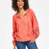 Style & Co Women's Drapey Embroidered Long-Sleeve Top, Created For Macy's