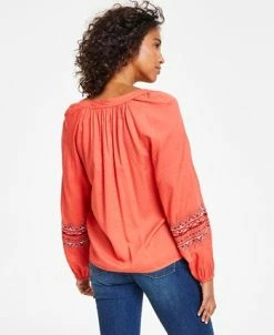 Style & Co Women's Drapey Embroidered Long-Sleeve Top, Created For Macy's -Anne Klein Sales Store 23502998 fpx