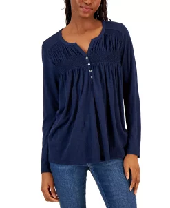 Style & Co Women's Smocked Knit Top, Created For Macy's -Anne Klein Sales Store 23503571 fpx