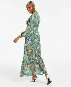 Bar III Women's Printed Long-Sleeve Slit-Hem Maxi Dress, Created For Macy's -Anne Klein Sales Store 23503654 fpx
