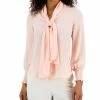 Anne Klein Women's Chiffon Smocked-Cuff Bow Blouse