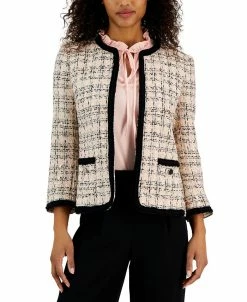 Anne Klein Women's Tweed Open-Front Braided-Trim Blazer
