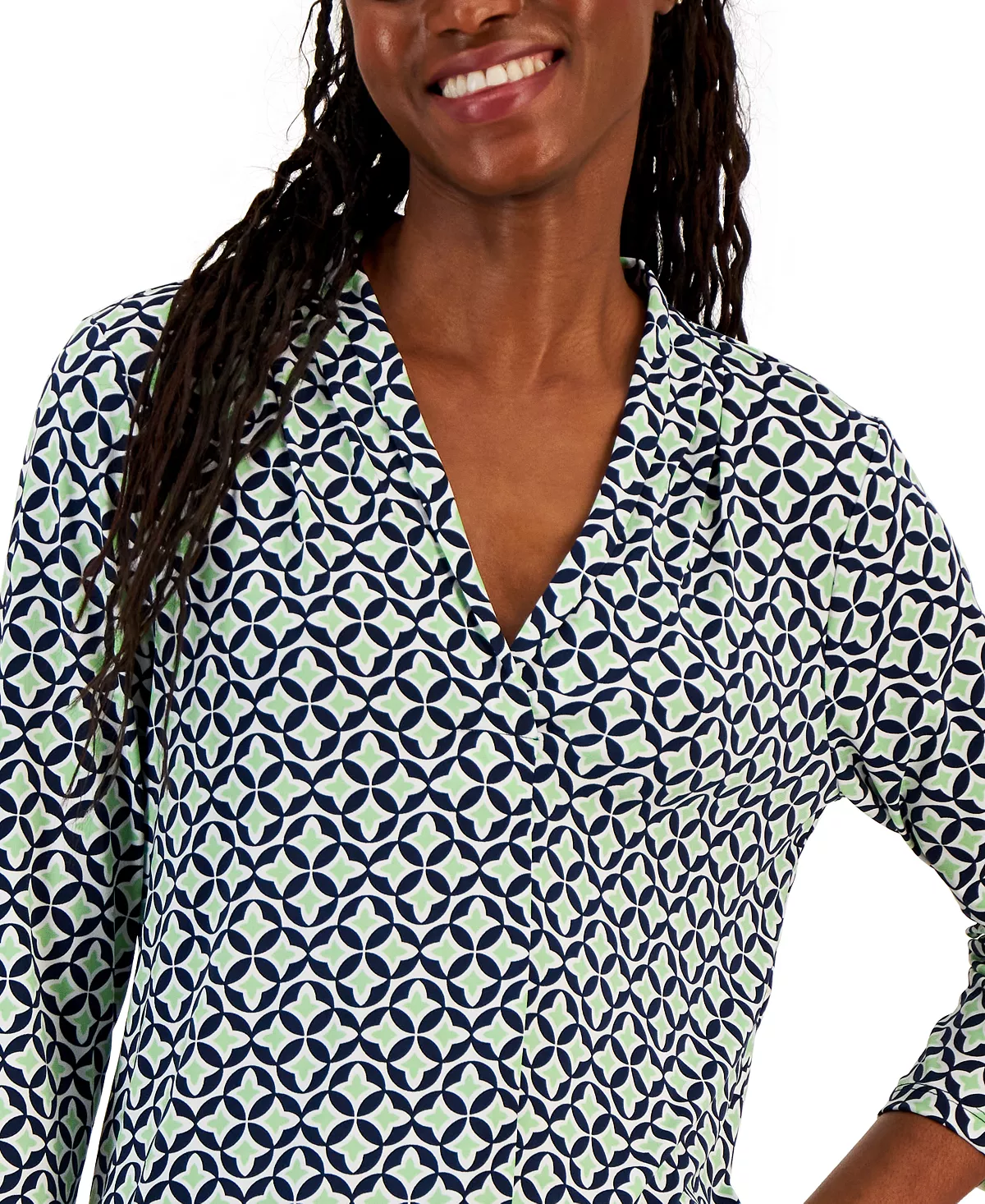 Charter Club Women's Printed 3/4-Sleeve V-Neck Top, Created For Macy's 3 Charter Club Women's Printed 3/4-Sleeve V-Neck Top, Created For Macy's - Image 3