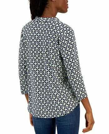 Charter Club Women's Printed 3/4-Sleeve V-Neck Top, Created For Macy's 2 Charter Club Women's Printed 3/4-Sleeve V-Neck Top, Created For Macy's - Image 2