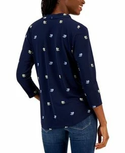 Charter Club Women's Ditsy-Print V-Neck Top, Created For Macy's -Anne Klein Sales Store 23507780 fpx
