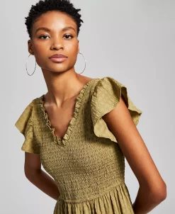 And Now This Women's Smocked Flutter-Sleeve Midi Dress -Anne Klein Sales Store 23514941 fpx