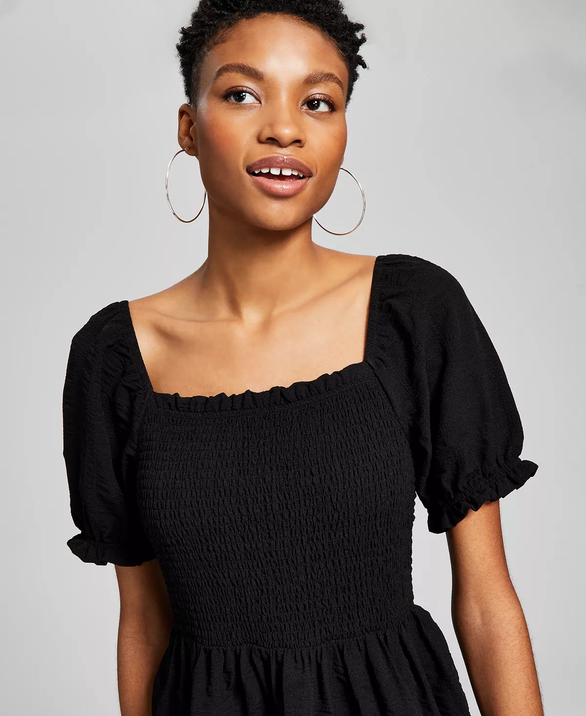 And Now This Women's Textured Smocked Puff Sleeve Midi Dress 4 And Now This Women's Textured Smocked Puff Sleeve Midi Dress - Image 4