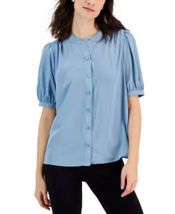 Alfani Women's Band-Collar Elbow-Sleeve Top, Created For Macy's -Anne Klein Sales Store 23530195 fpx