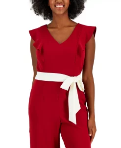 Kasper Scuba Crepe V-Neck Flutter-Sleeve Belted Jumpsuit 11 Kasper Scuba Crepe V-Neck Flutter-Sleeve Belted Jumpsuit -Anne Klein Sales Store 23530934 fpx