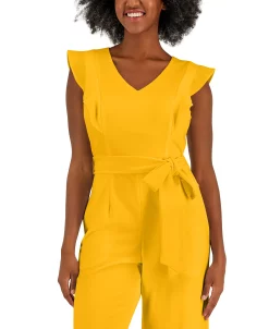 Kasper Scuba Crepe V-Neck Flutter-Sleeve Belted Jumpsuit 15 Kasper Scuba Crepe V-Neck Flutter-Sleeve Belted Jumpsuit -Anne Klein Sales Store 23530944 fpx