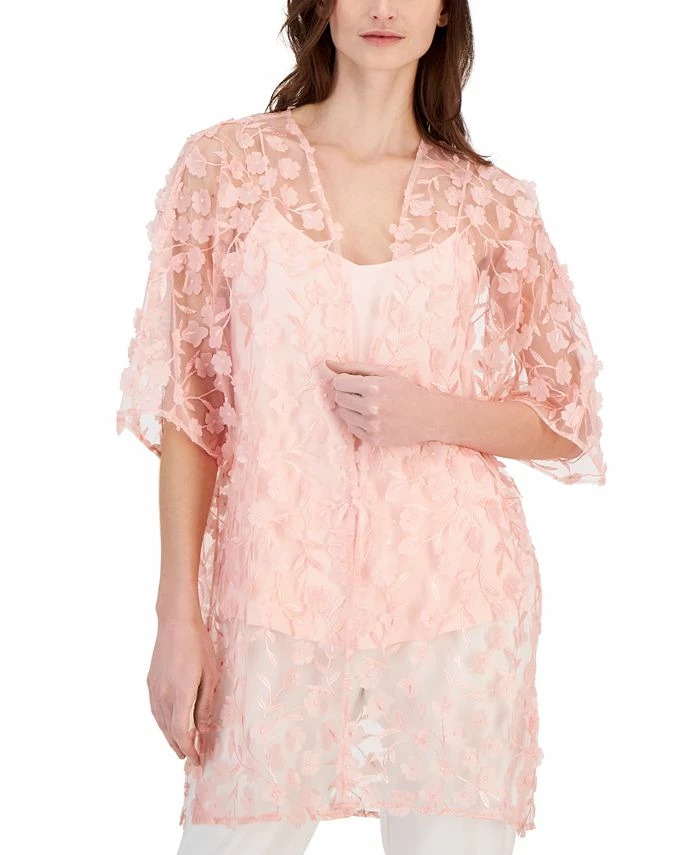 Anne Klein Women's 3D Floral Sheer Open-Front Jacket 1 Anne Klein Women's 3D Floral Sheer Open-Front Jacket
