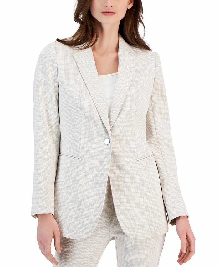 Anne Klein Women's Grid-Print Tech Stretch Single-Button Blazer 1 Anne Klein Women's Grid-Print Tech Stretch Single-Button Blazer