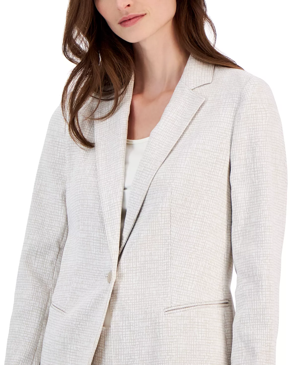 Anne Klein Women's Grid-Print Tech Stretch Single-Button Blazer 4 Anne Klein Women's Grid-Print Tech Stretch Single-Button Blazer - Image 4