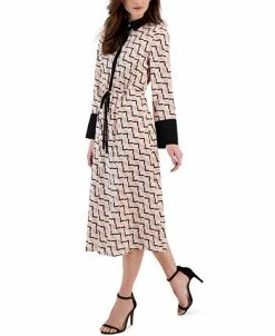 Anne Klein Women's Printed Drawstring Long-Sleeve Dress, Created For Macy's -Anne Klein Sales Store 23542242 fpx