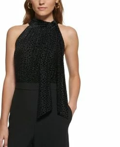 Vince Camuto Women's Burnout Velvet Tie-Neck Mixed-Media Jumpsuit 6 Vince Camuto Women's Burnout Velvet Tie-Neck Mixed-Media Jumpsuit -Anne Klein Sales Store 23546721 fpx