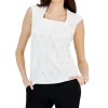 Kasper Women's Cap-Sleeve Eyelet Blouse