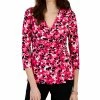 Kasper Printed 3/4-Sleeve Wrap Buckle Blouse