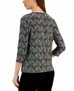 Kasper Women's Abstract-Print Cut-Out Long-Sleeve Top -Anne Klein Sales Store 23561015 fpx