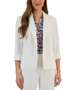 Kasper Women's 3/4-Sleeve Textured Button-Front Blazer -Anne Klein Sales Store 23561038 fpx